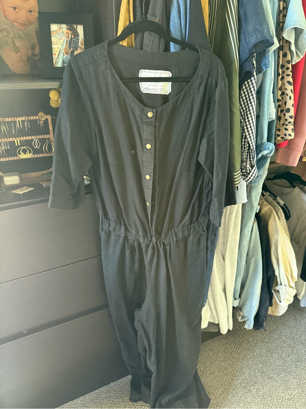 notPERFECTLINEN Black Button-Front Jumpsuit